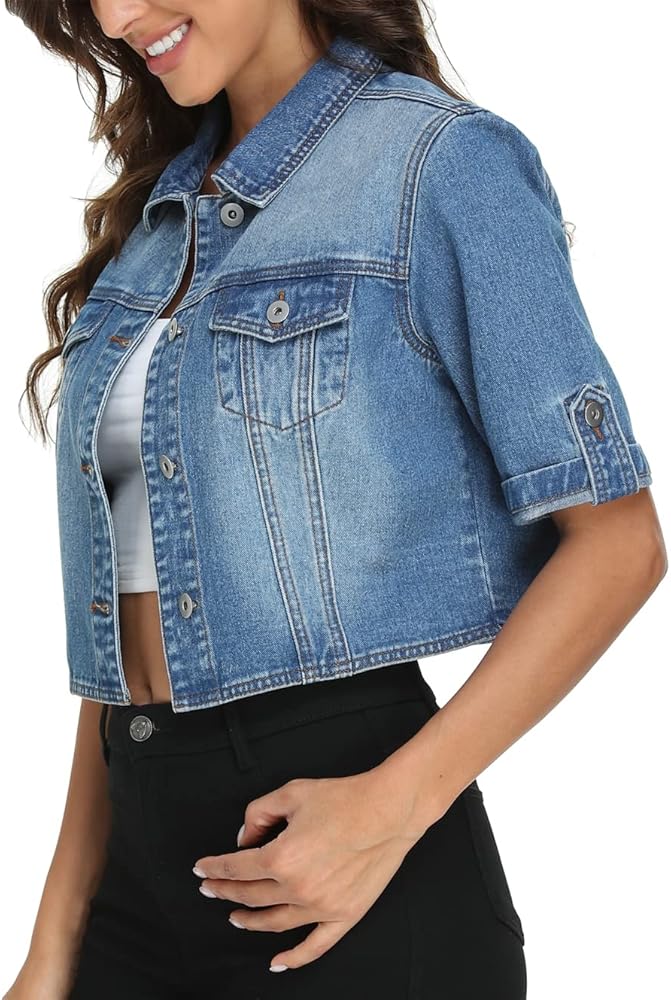 MISS MOLY Women's Cropped Denim Jackets Summer Short Sleeve